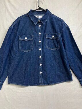 SO Denim Button Shirt Women's Size Small Blue Long Sleeves Cotton Casual Top